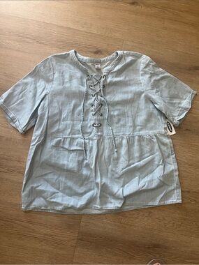 Old Navy Light Blue Lace-Up Peplum Blouse